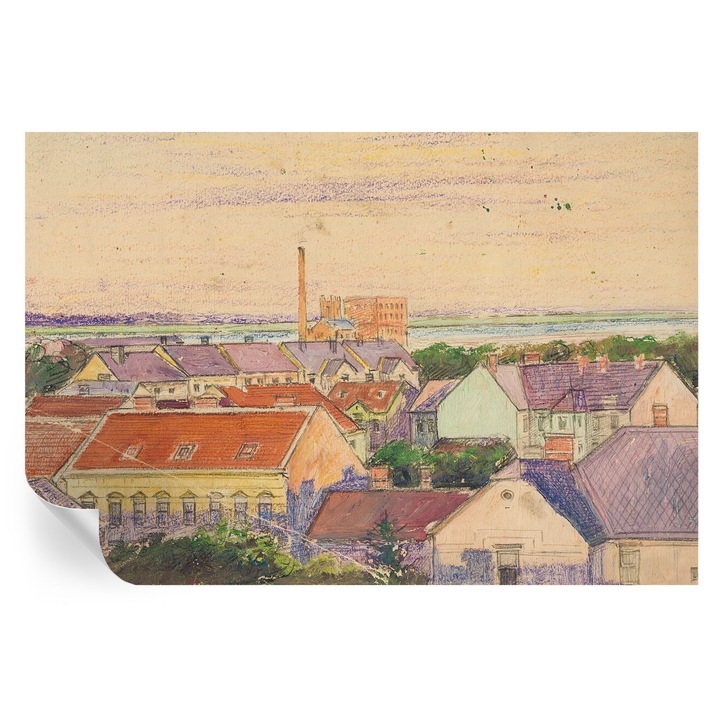 Tapet Autocolant De Perete, Tulup, Acoperisuri urbane, Bej, 104 x 70 cm, Decorativ, Pentru Living, Hol, 010170060170000285630