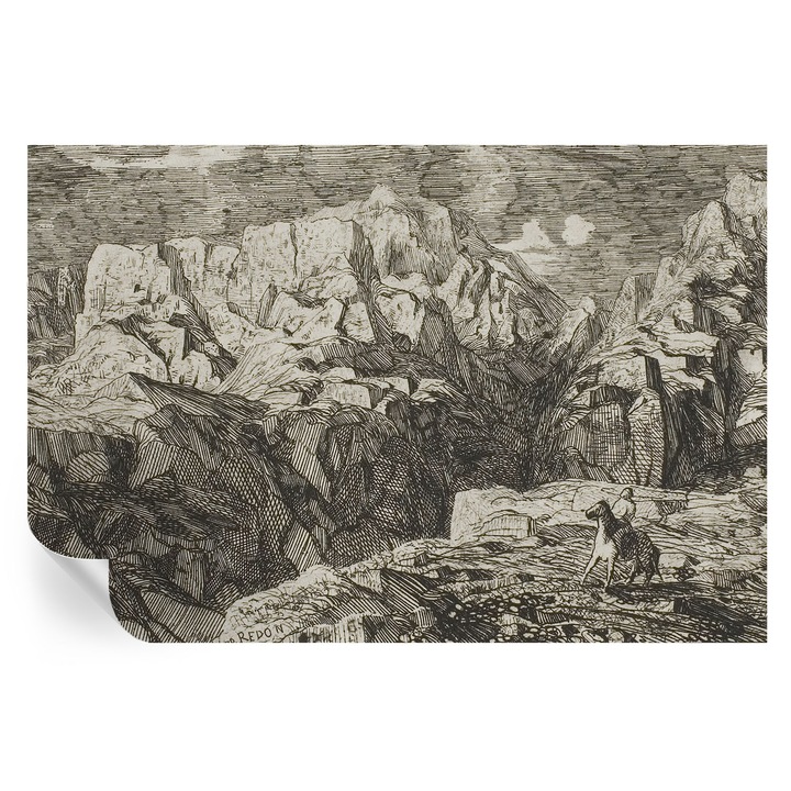 Tapet Autocolant De Perete, Tulup, Peisaj montan, Gri, 104 x 70 cm, Decorativ, Detasabil, 010170060170000285632