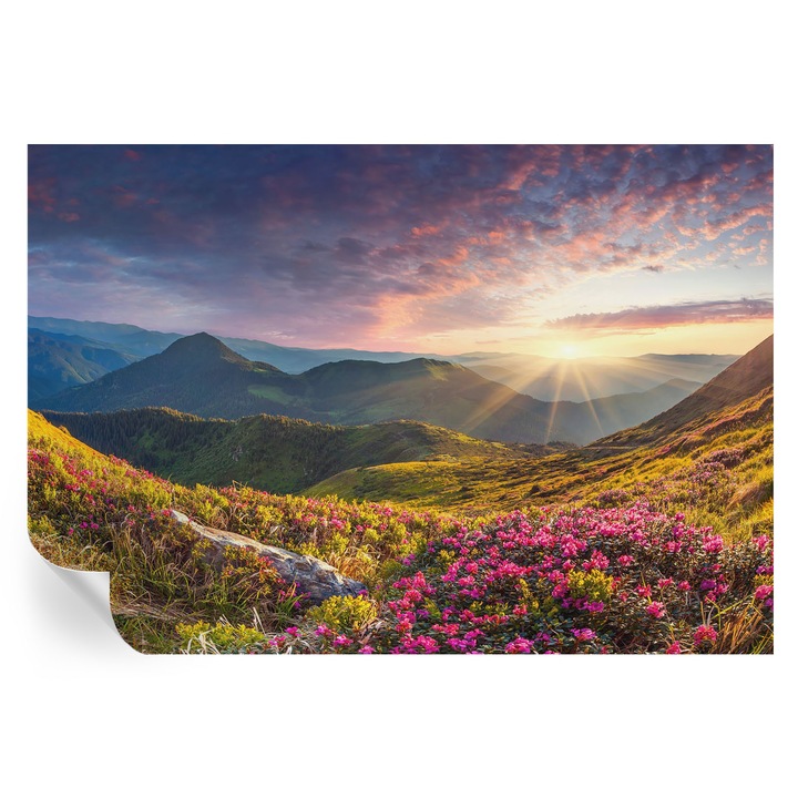 Fototapet autocolant, Tulup, Panorama montana, Verde, 152x104cm, Decorativ