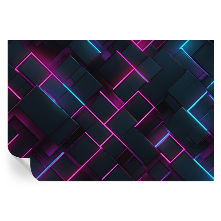 Fototapet autocolant Tulup, geometrie neon, bleumarin, 152x104cm, lavabil, mat