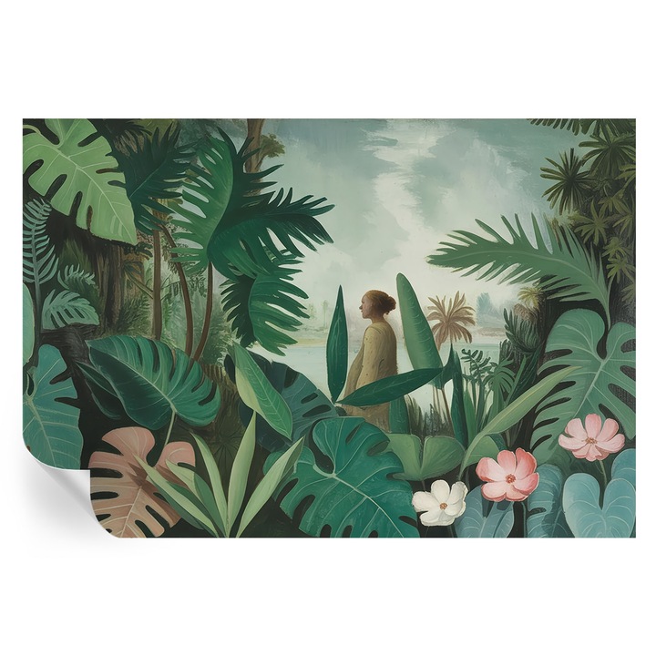 Tapet Textil Autocolant, Tulup, Jungla exotica, Verde, 152 x 104 cm, Decorativ, Detasabil, 010170060180000284712