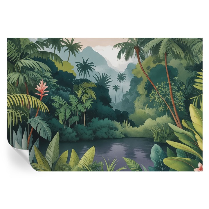 Tapet Autocolant De Perete, Tulup, Peisaje exotice, Verde, 152 x 104 cm, Decorativ, Rezistente La Apa, Umiditate Si Pete, 010170060180000284720