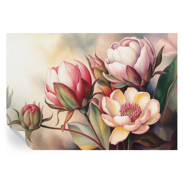 Fototapet tulup, Un buchet de flori, Alb, 152x104cm, Autoadeziv