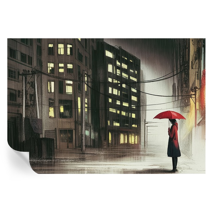 Tapet Autodeziv De Perete, Tulup, Oras ploios, Negru, 152 x 104 cm, Decorativ, Pentru Sufragerie, Dormitor, 010170060180000284960