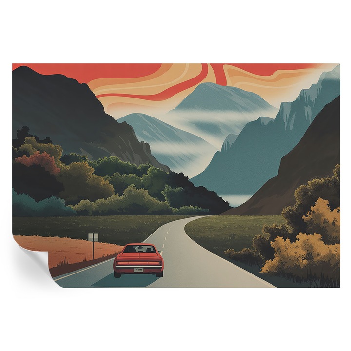 Tapet Textil Autocolant, Tulup, Aventura montana, Portocaliu, 152 x 104 cm, Decorativ, Pentru Interior, 010170060180000285197