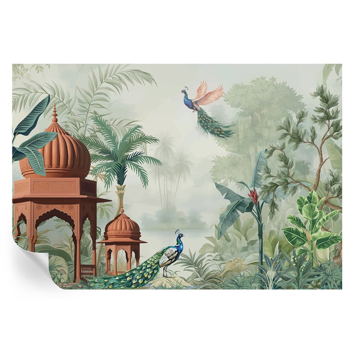 Tapet Textil Autocolant, Tulup, Gradinile Paunilor, Verde, 152 x 104 cm, Decorativ, Pentru Bucatarie, Baie, 010170060180000285203