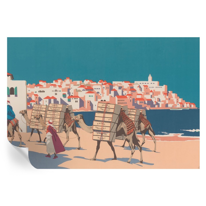 Tapet Autocolant De Perete, Tulup, Caravana de camile, Turcoaz, 152 x 104 cm, Decorativ, Pentru Sufragerie, Dormitor, 010170060180000285629