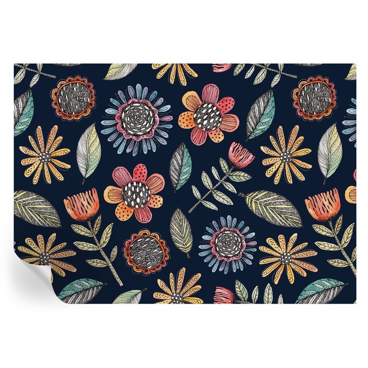 Tapet Autocolant De Perete, Tulup, Mozaic floral, Bleumarin, 208 x 146 cm, Decorativ, Rezistente La Apa, Umiditate Si Pete, 010170060950000012705