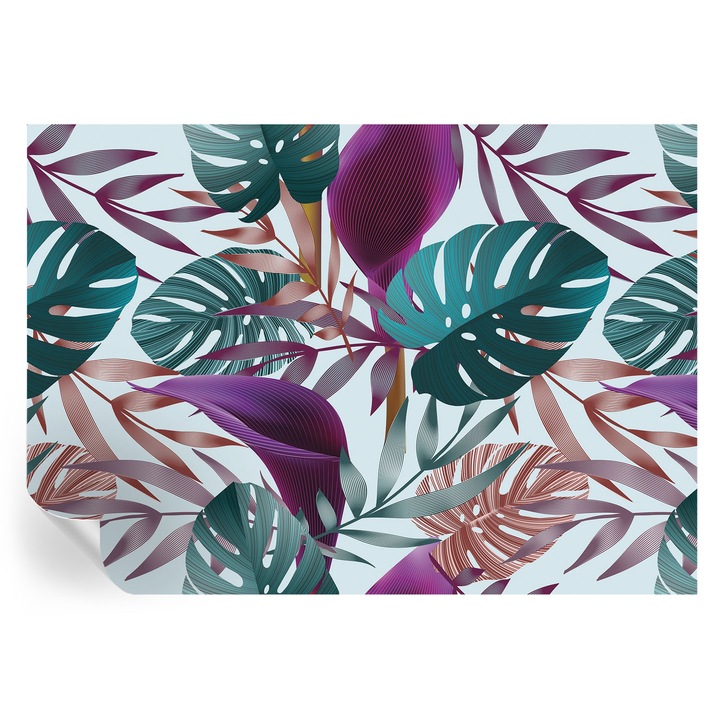 Tapet Autodeziv De Perete, Tulup, Compozitie tropicala, Violet, 208 x 146 cm, Decorativ, Pentru Living, Hol, 010170060950000013037
