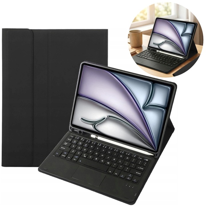 Etui tip book cu tastatura Bluetooth si touchpad pentru iPad Air 11" (2025, Gen. 7, M3) / (2024, Gen. 6, M2), negru