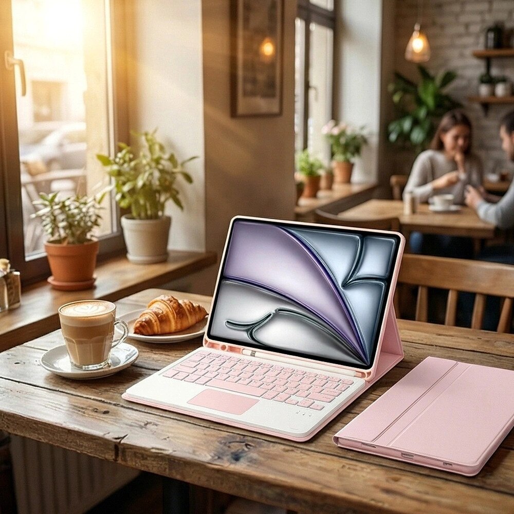 Husa cu tastatura Bluetooth si touchpad pentru iPad Air 11" (2024, 2025), roz