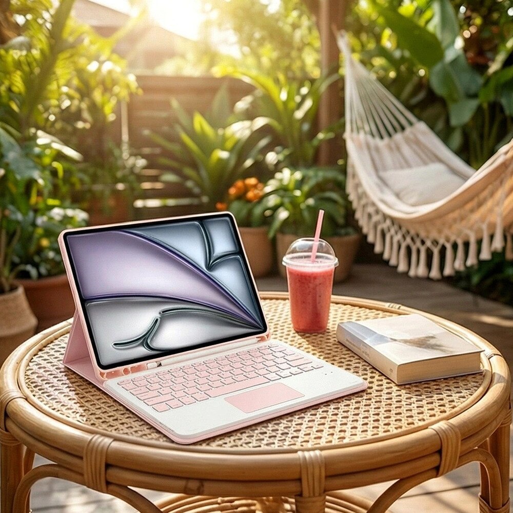 Husa cu tastatura Bluetooth si touchpad pentru iPad Air 11" (2024, 2025), roz