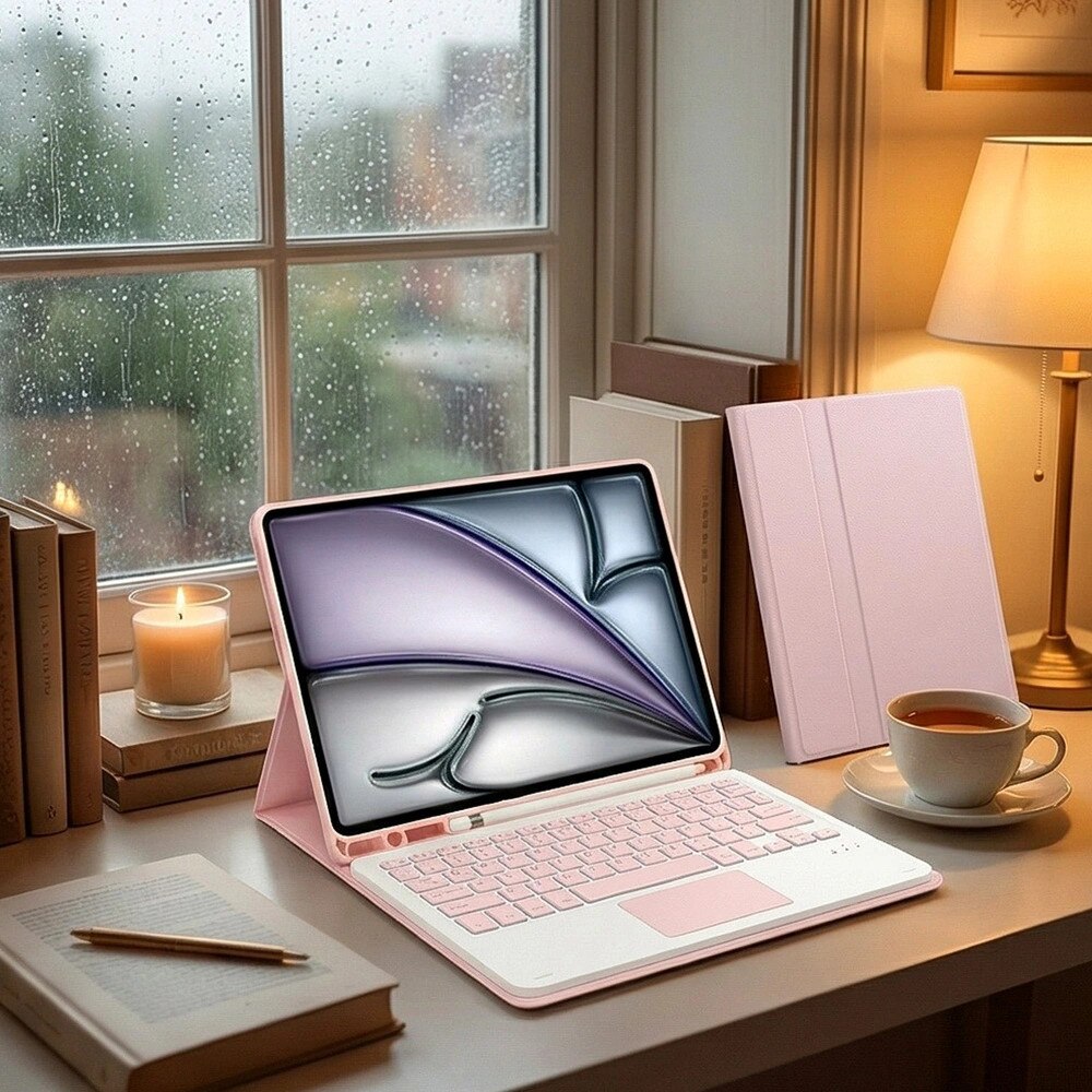 Husa cu tastatura Bluetooth si touchpad pentru iPad Air 11" (2024, 2025), roz