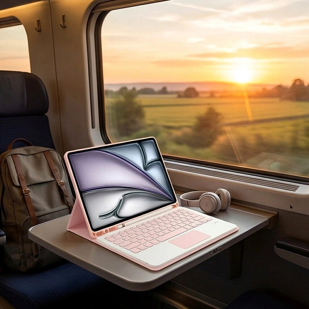 Husa cu tastatura Bluetooth si touchpad pentru iPad Air 11" (2024, 2025), roz