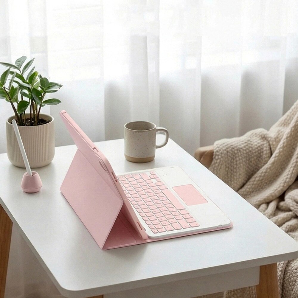 Husa cu tastatura Bluetooth si touchpad pentru iPad Air 11" (2024, 2025), roz
