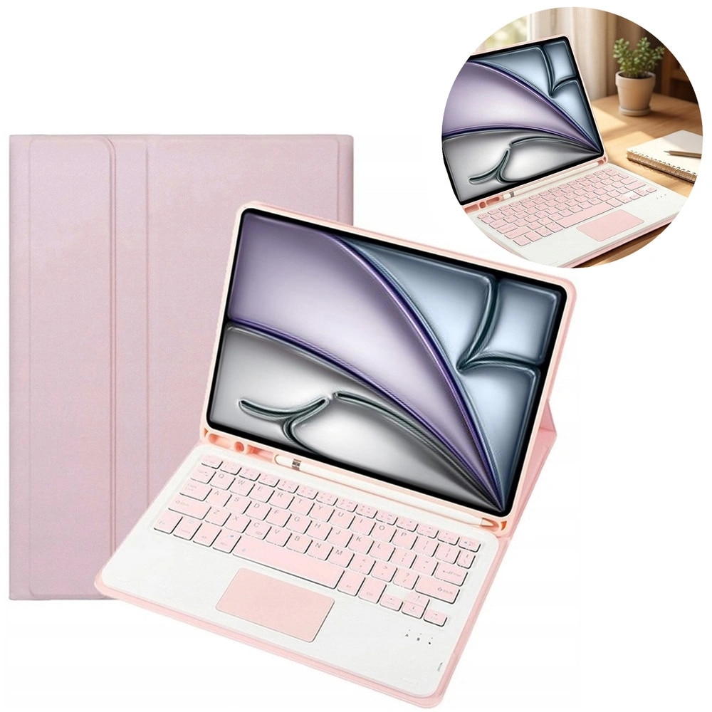 Husa cu tastatura Bluetooth si touchpad pentru iPad Air 11" (2024, 2025), roz