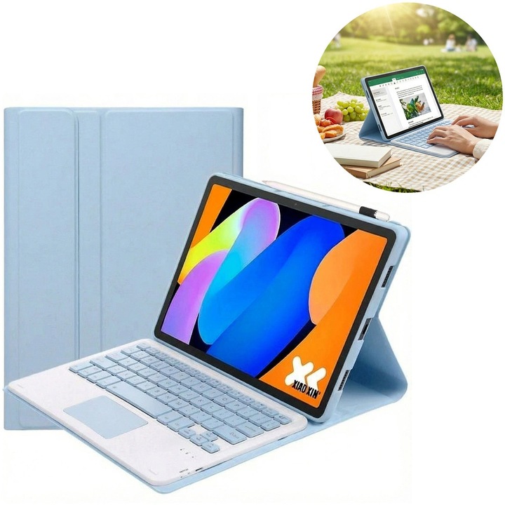 Husa cu tastatura Bluetooth si touchpad pentru tableta 11", albastru