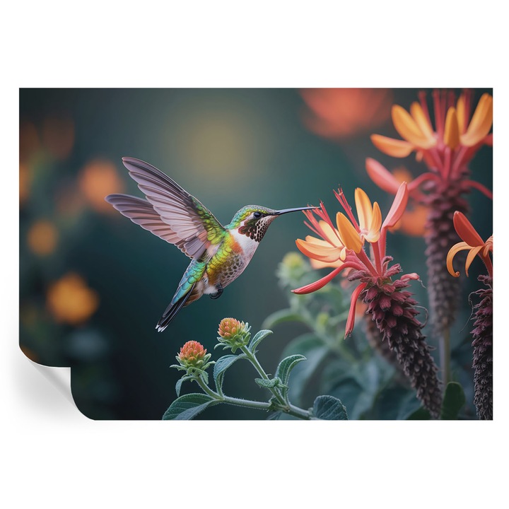 Tapet autocolant, tulup, flori de colibri, verde, 208x146cm