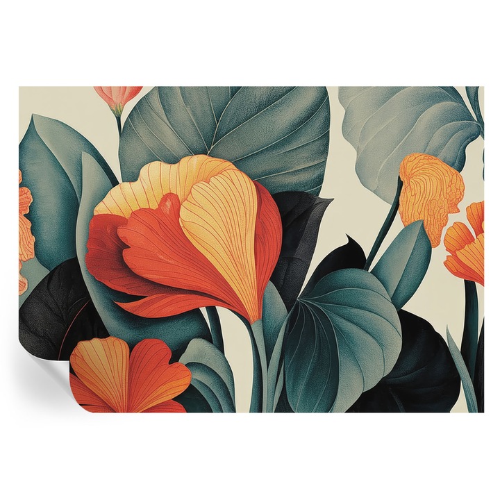 Tapet Autodeziv De Perete, Tulup, Flori colorate, Verde, 208 x 146 cm, Decorativ, Stickere Decorative, 010170060950000284858