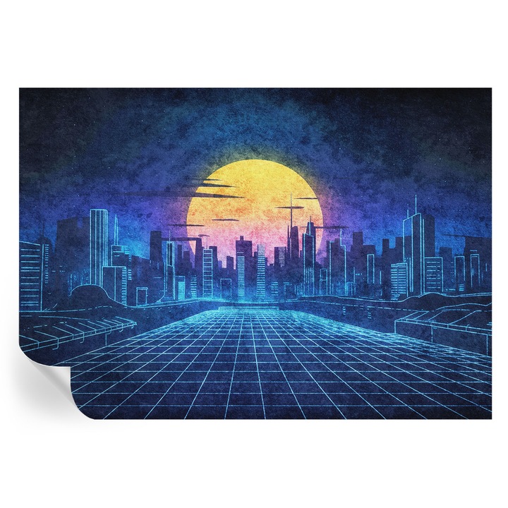 Tapet Autocolant De Perete, Tulup, Peisaj futurist, Albastru, 312 x 219 cm, Decorativ, Pentru Sufragerie, Dormitor, 010170060960000284946