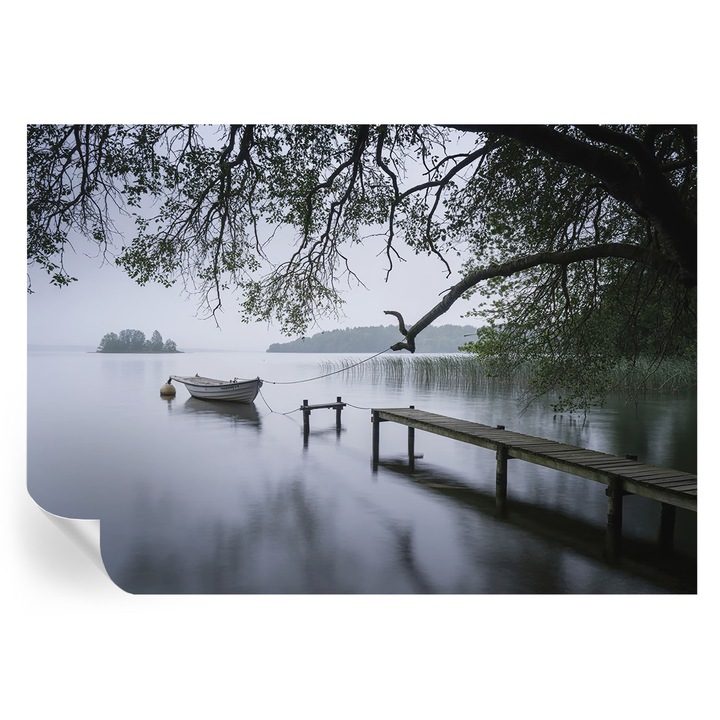 Tapet autocolant Tulup, Un lac calm, gri, 208x146 cm, mat, rezistent la murdarie