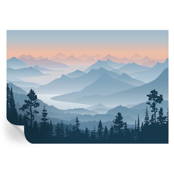 Tapet Autocolant De Perete, Tulup, Panorama montana, Negru, 208 x 146 cm, Decorativ, Pentru Bucatarie, Baie, 010170060950000285218