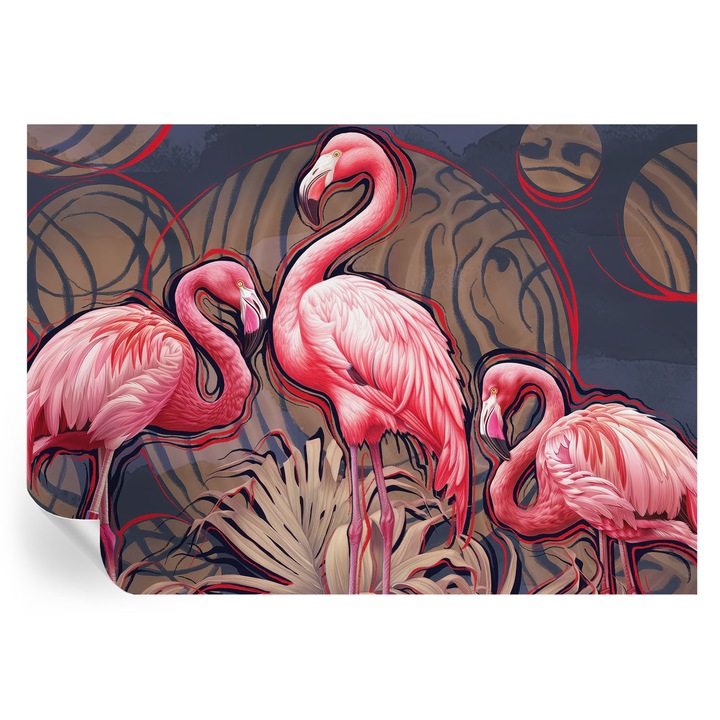 Tapet autocolant Tulup, flamingi roz, 208x146cm, lavabil, decorativ