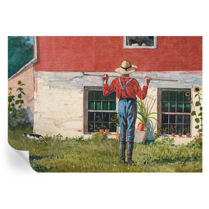 Fototapet autocolant, tulup, scenă a satului, gri, 208x146cm