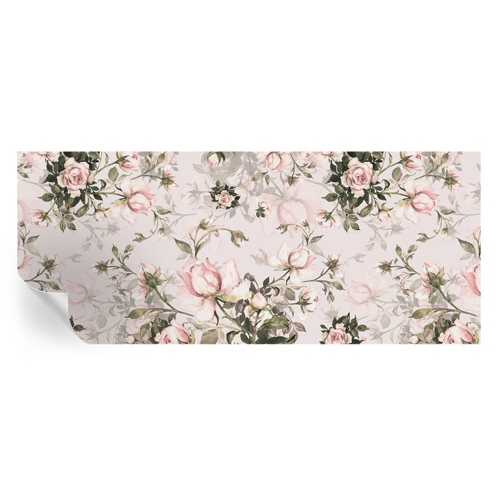 Tapet autoadeziv Tulup, model floral, roz, 250x104cm, rezistent la murdarie