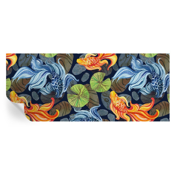 Fototapet autocolant, tulup, modele de pești, negru, 250x104 cm