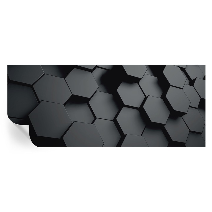 Tapet Textil Autocolant, Tulup, hexagone 3D, Negru, 250 x 104 cm, Decorativ, Adeziv Puternic, 010170060020000033995