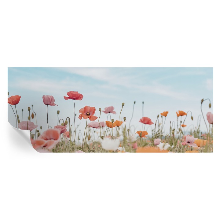 Tapet Textil Autocolant, Tulup, Flori de mac, Albastru, 250 x 104 cm, Decorativ, Rezistente La Apa, Umiditate Si Pete, 010170060020000284707