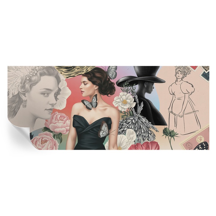 Tapet Autodeziv De Perete, Tulup, Flori si portrete, Roz, 250 x 104 cm, Decorativ, Pentru Birou, 010170060020000284736