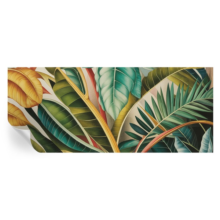 Tapet Autocolant De Perete, Tulup, Frunze exotice, Verde, 250 x 104 cm, Decorativ, Adeziv Puternic, 010170060020000284850