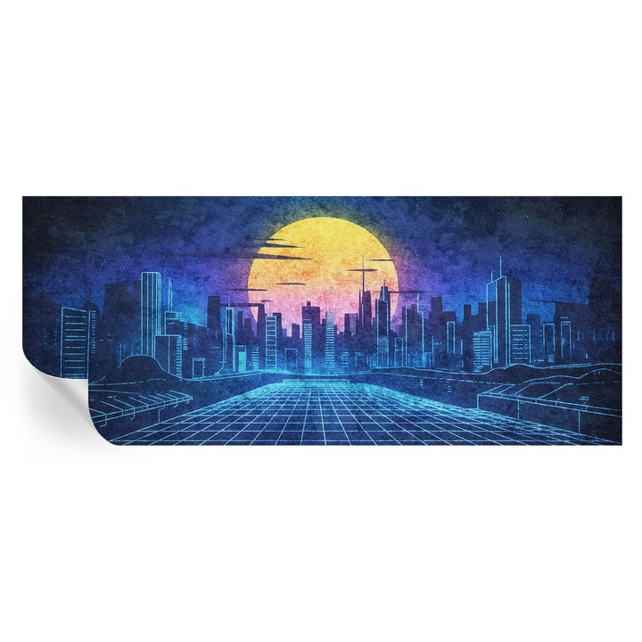 Tapet Autocolant De Perete, Tulup, Peisaj futurist, Albastru, 250 x 104 cm, Decorativ, Pentru Sufragerie, Dormitor, 010170060020000284946