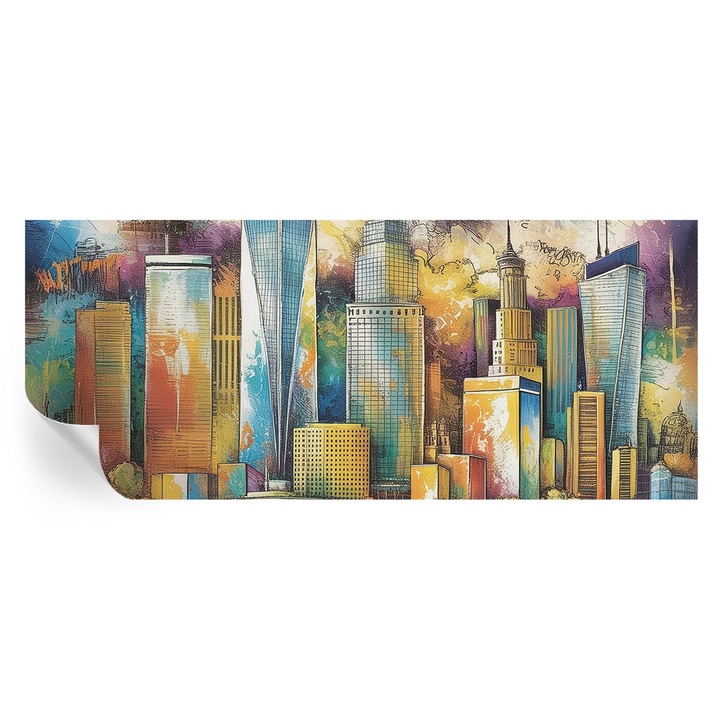 Tapet Autocolant De Perete, Tulup, Panorama orasului, Albastru, 250 x 104 cm, Decorativ, Pentru Interior, 010170060020000285005