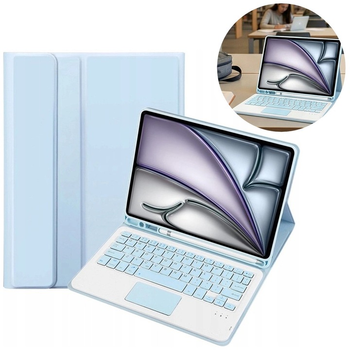 Husa pentru tableta cu tastatura Bluetooth si touchpad pentru iPad Air 11" (2024, 2025), albastra