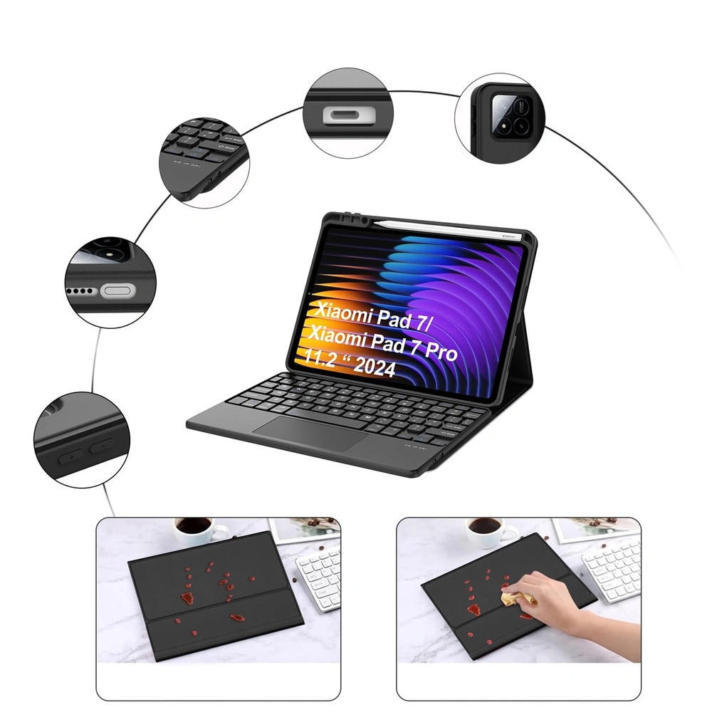 Husa cu tastatura Bluetooth pentru tableta 11.2", neagra, set complet