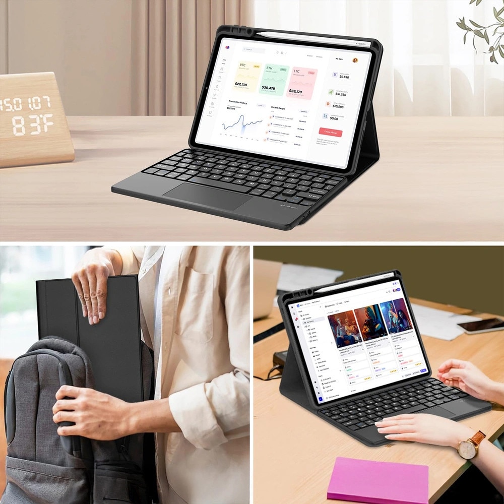 Husa cu tastatura Bluetooth pentru tableta 11.2", neagra, set complet