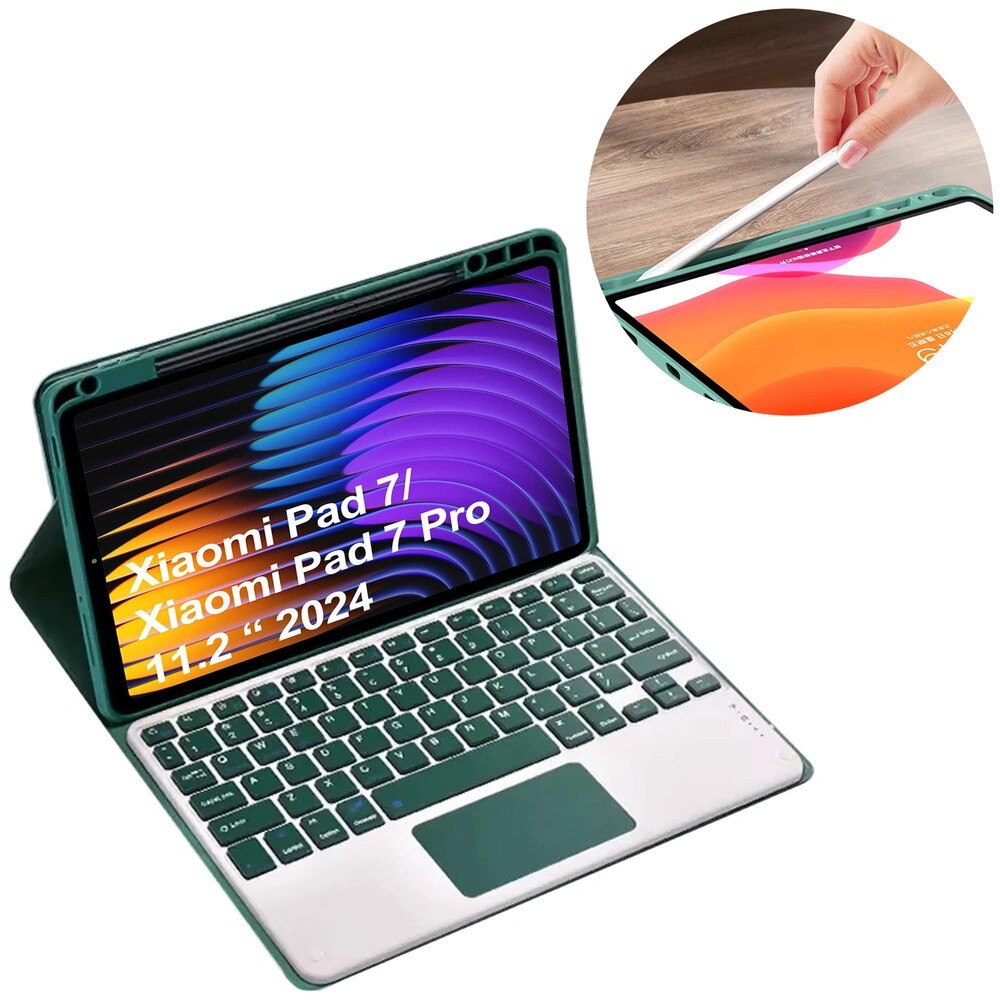 Etui cu tastatura Bluetooth pentru tableta, 11.2", ecologic, verde, set complet