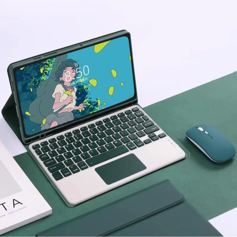 Etui cu tastatura Bluetooth pentru tableta, 11.2", ecologic, verde, set complet