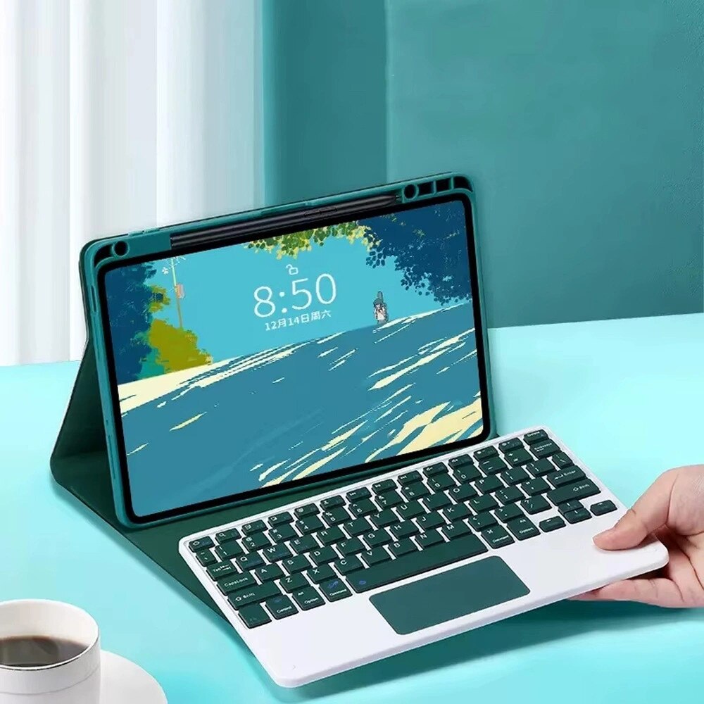 Etui cu tastatura Bluetooth pentru tableta, 11.2", ecologic, verde, set complet