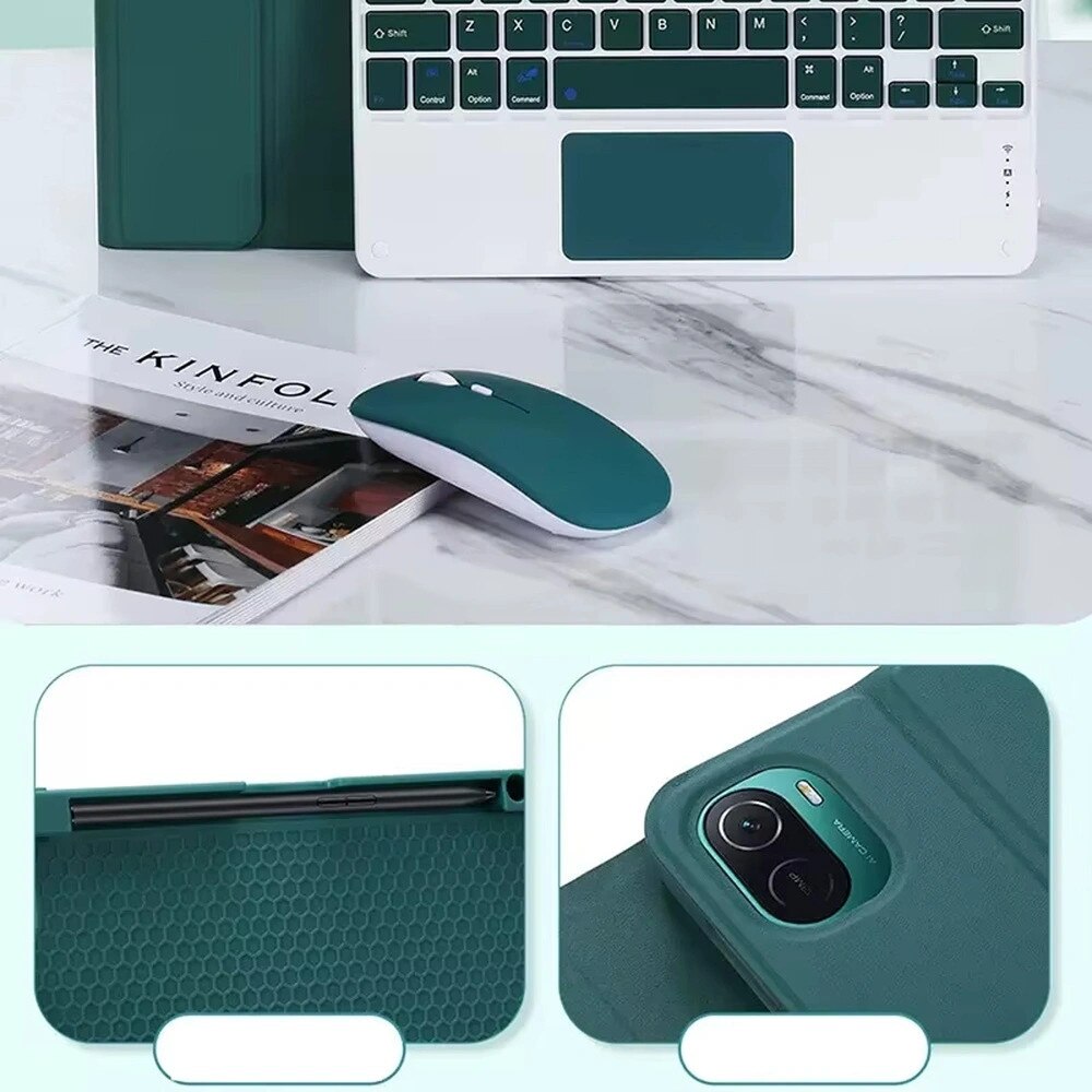 Etui cu tastatura Bluetooth pentru tableta, 11.2", ecologic, verde, set complet
