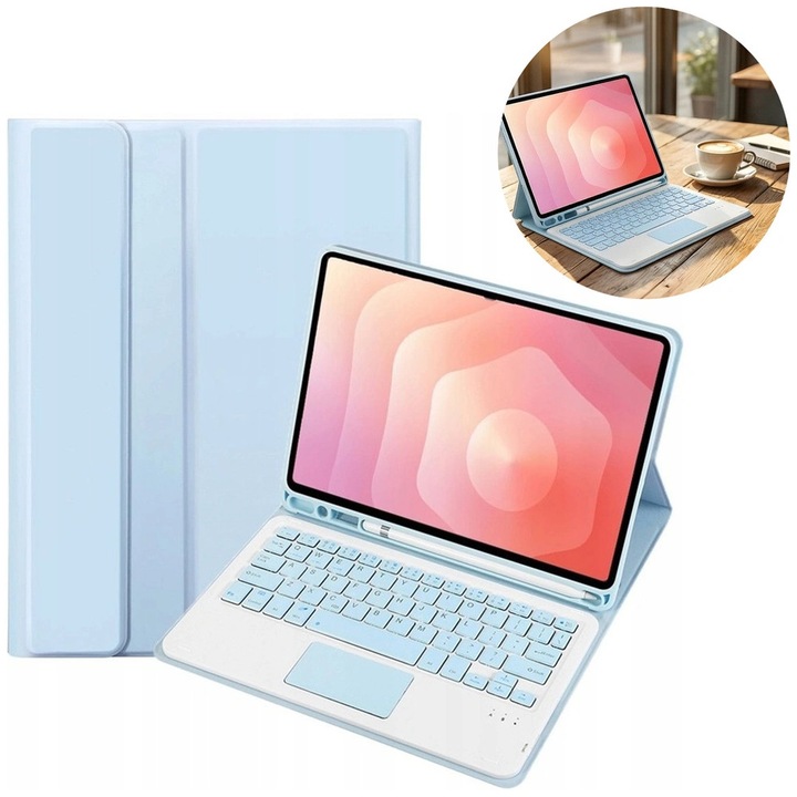 Husa cu tastatura Bluetooth si touchpad pentru Samsung Galaxy Tab S11, 11", albastra