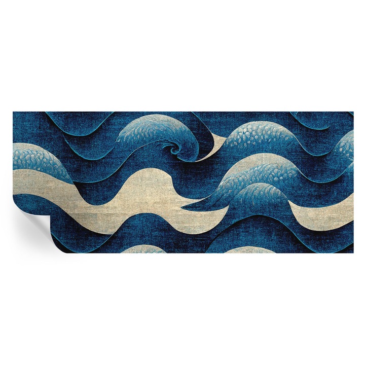 Tapet Autodeziv De Perete, Tulup, Valuri albastre, Bleumarin, 250 x 104 cm, Decorativ, Adeziv Puternic, 010170060020000285227