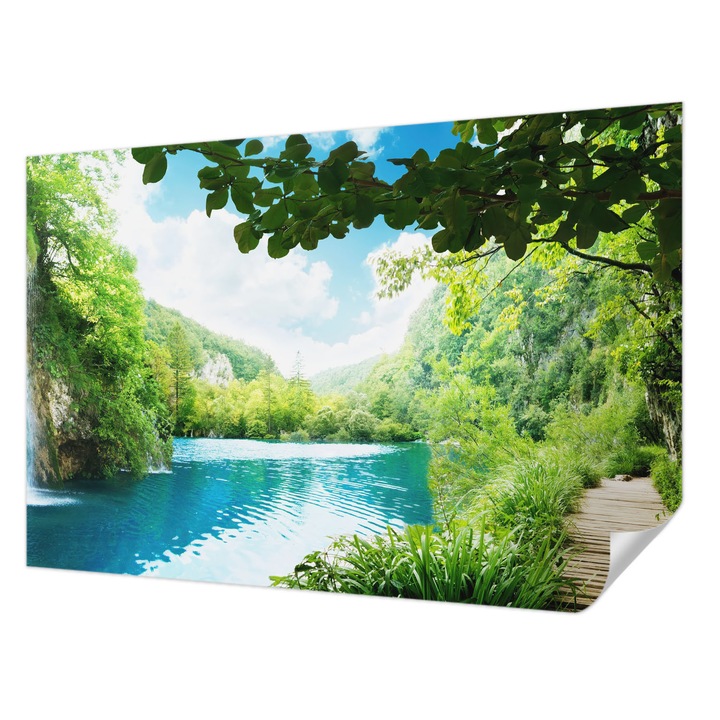 Öntapadós Tapéta Fali Dekoráció, Wallfluent, Természetes oázis, Zöld, 104 x 70 cm, Nappaliba, Konyhába, 010170060170000000823