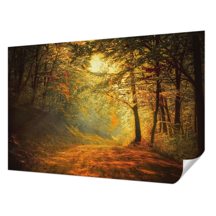 Öntapadós Dekor Tapéta, Wallfluent, Őszi tájkép, Sárga, 104 x 70 cm, Erős Ragasztó, Modern Belsőépítészeti Dekoráció, 010170060170000001585