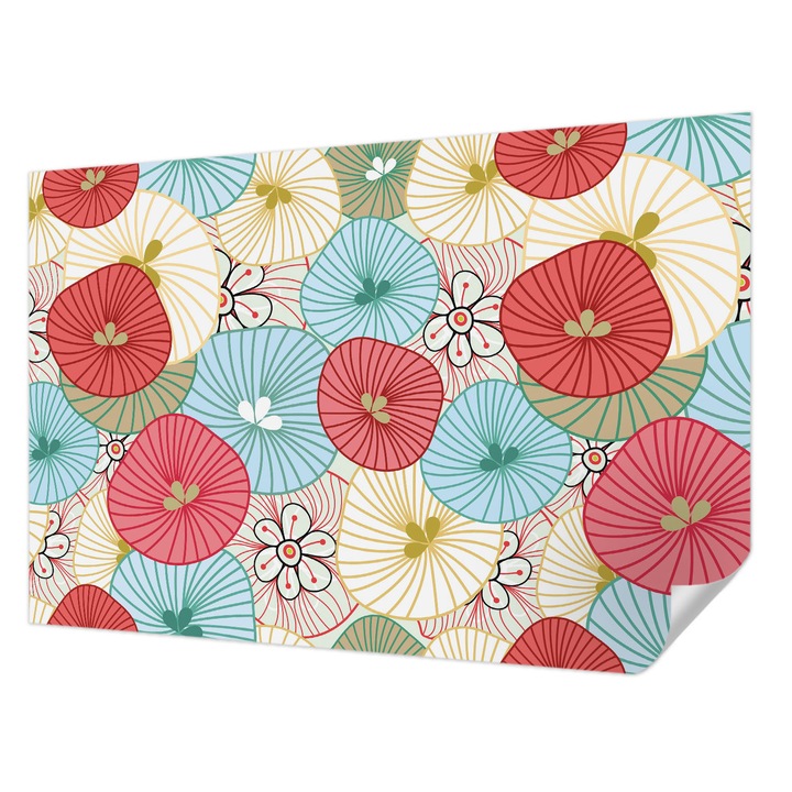 Öntapadós Tapéta Fali Dekoráció, Wallfluent, Virágminta, Piros, 104 x 70 cm, Előszobába, Hálószobába, 010170060170000012932