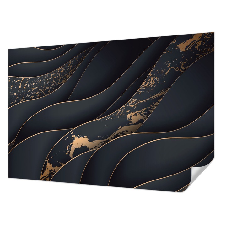 Öntapadós Tapéta Falra, Wallfluent, Elegáns hullámok, Fekete, 104 x 70 cm, Modern Dizájn, Könnyen Felszerelhető És Tisztítható, 010170060170000056605