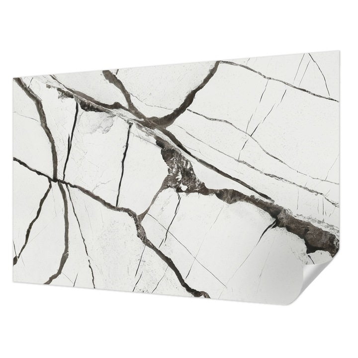 Öntapadós Fotótapéta Falra, Wallfluent, Márvány repedések, Fehér, 104 x 70 cm, Erős Ragasztó, Modern Belsőépítészeti Dekoráció, 010170060170000281896